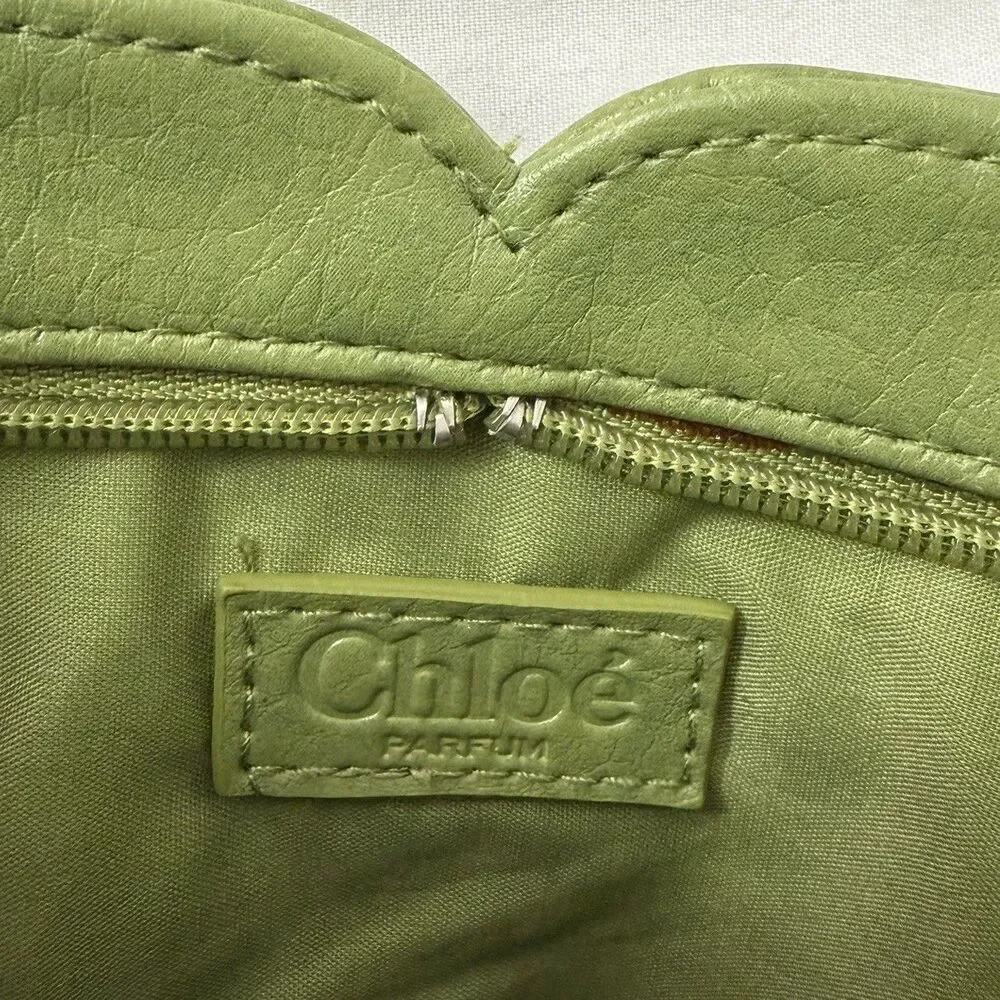 Chloe Parfum Faux Leather Cosmetic Makeup Bag Green Pouch Logo Double Zip Small